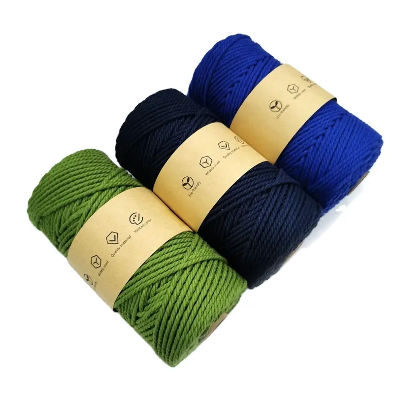 Cordão de algodão puro colorido de três fios de 3mm, corda trançada de algodão, corda de tecido para casa e roupas