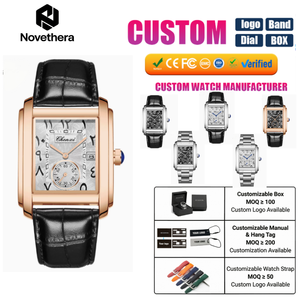 Orologio da uomo al quarzo quadrato 82162 con quadrante luminoso, resistente all'acqua per uso quotidiano, cassa in lega, cinturino in pelle e <span class=keywords><strong>acciaio</strong></span> inossidabile - Product Image 1