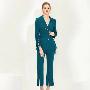 Frauen Blazer Zwei Stück Outfits Langarm Business Blazer Jacke Casual Hosen Anzüge