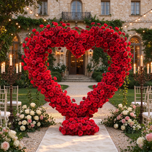 Arche de mariage en forme de cœur romantique de la marque DKB, rose rouge, support de fleurs artificielles en soie, hauteur de 7-8 pieds, pour la décoration de cérémonie en plein air - Product Image 1