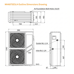 Pompe à chaleur air-eau McQuay 20 kW, pompe à chaleur air-eau pour <span class=keywords><strong>maison</strong></span>, système de chauffe-eau <span class=keywords><strong>solaire</strong></span> 220 V - Product Image 3