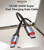 Yesido CA185 1.2 mètres 240W type-c à type-c prise en charge USB2.0 transfert de données câble de données de charge rapide