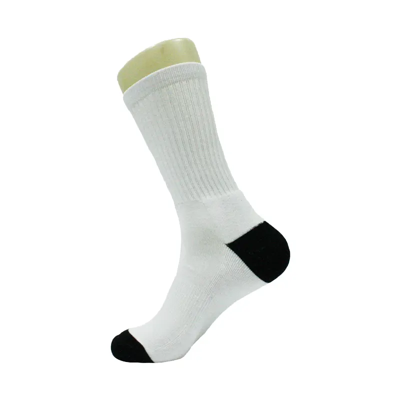 black toe and black heel white blank sublimation polyester socks