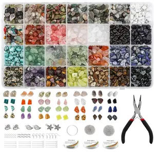 Irregular Crystal Stone Beads Natural Gemstone Beads Kit with Jump Rings Earring Hooks Pendants Charms Jewelry Wire for DIY