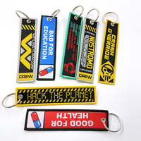 Porte-clés brodé personnalisé avec logo, double face, en tissu, avec lettres, broderie tissée, sur mesure