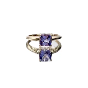 1ct Cushion Cut Tanzanite 6.0x6.0mm Yellow 14k Gold Ring for Women Wedding Party Engagement