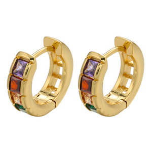 Orecchini a cerchio in cristallo con zirconi quadrati multicolori placcati in <span class=keywords><strong>oro</strong></span> moda piccoli orecchini Huggie vuoti gioielli da festa per donne bohémien - Product Image 5