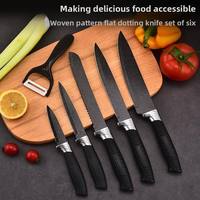 Ensemble de 6 couteaux de cuisine en acier inoxydable à lame droite, revêtement en pierre Maifan, ambidextres, à points pulvérisés, avec maille de protection