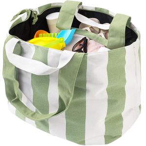 Bolsas de Compra de Lona de Algodón Orgánico Reutilizables con Asas, Personalizadas con Logotipo Impreso, con Rayas, para Regalos, Viajes, Gran Capacidad - Product Image 1