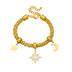 Fashion Charm Bracelet Gold Plated Star Moon Flower Turquoise Pendant Women's Jewelry Gift Accessory - Product Image 5