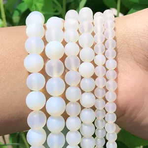 Natuurlijke Mineralen Stenen Matte White Opal Losse Spacer Ronde Kralen Voor Sieraden Maken Diy Armband Ketting 4/6/8/10/12Mm