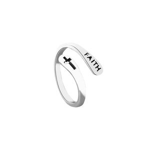 <b>Cross</b> <b>Ring</b> <b>Silver</b> Adjustable Opening Faith Engraved Unisex Jewelry Gift - Product Image 5