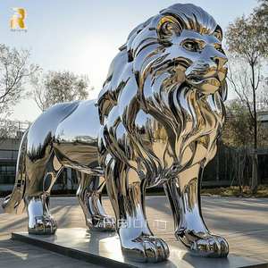 Escultura de estatua de León de acero inoxidable de animales de metal grande moderna al aire libre en venta - Product Image 5