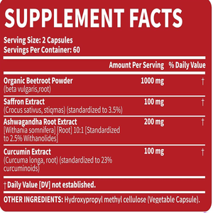 Капсулы с экстрактом шафрана с корнем свеклы, ашваганда, курмин для поддержки памяти настроения и обеспечения энергии - Product Image 2