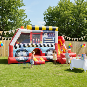 <span class=keywords><strong>Castillo</strong></span> Inflable con Tobogán y Brincolín con Diseño de Camión de Bomberos para Fiestas Infantiles, Certificado CE, en Venta - Product Image 1