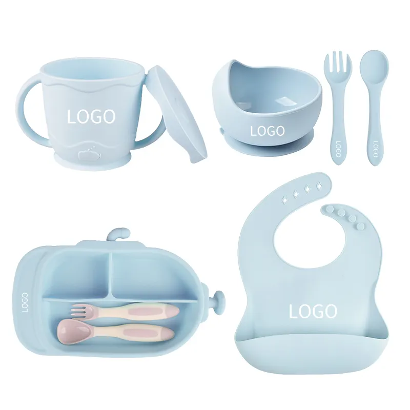 Diyloha — Set de vaisselle pour bébé en Silicone, sans BPA, système Led, alimentation pour bébé, auto-alimentation, antidérapant, ensemble d'assiettes