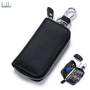 Wholesale Fashionable Car Key Bag Zipper Soft PU and Genuine Leather Key Case for Male Female Mini Key Wallet for Key Holder - Product Image 1
