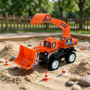 Plastic Kids Friction <b>Powered</b> Construction Truck Toy with Excavator Arm and Bulldozer for 2-4 Year Olds Pretend Play - Product Image 3