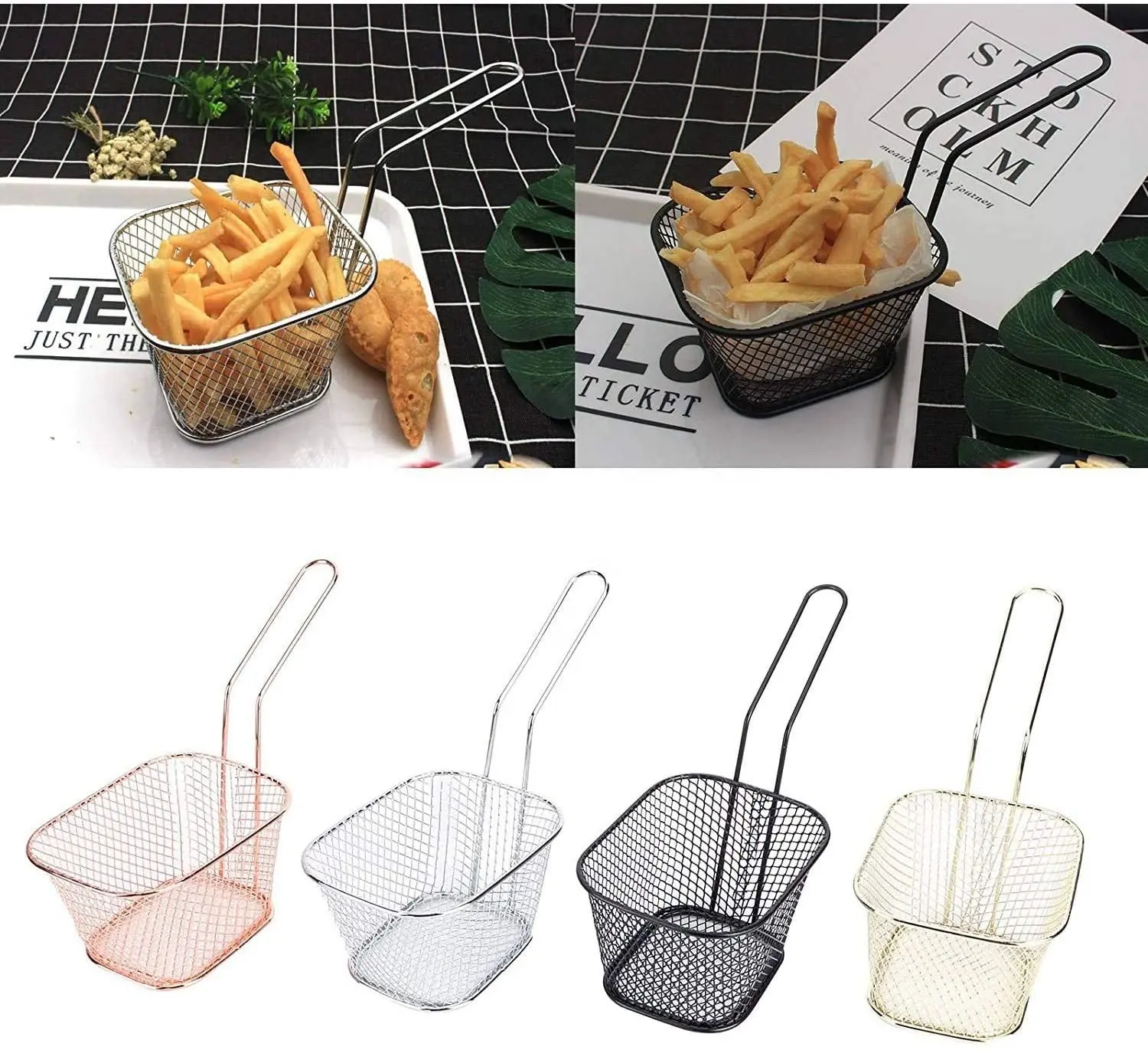Stainless Steel Wire Mesh French Chip Frying Serving Food Presentation Tableware Fry Basket