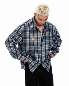 Too <b>Bad</b> Flannel <b>Shirt</b> Regular Fit Warm Plaid Summer Basic with Back Embroidery and Front Leather Label Patch - Product Image 4