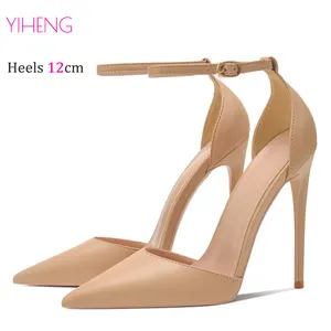 Zapatos de tacón puntiagudos para mujer, zapatos de banquete de 12cm, zapatos de boda desnudos de aguja, Sandalias de tacón para mujer, talla grande 46