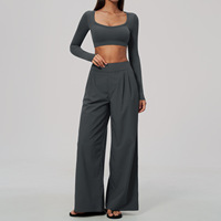 Ensemble de fitness - Vêtements de sport décontractés à col en V, coupe ajustée, respirants, séchage rapide, taille haute, pour activités de plein air et course à pied -2