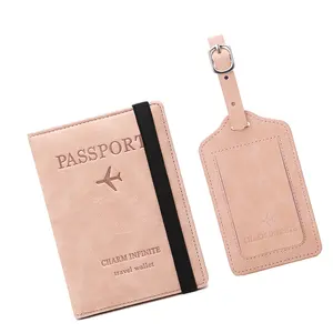 Porta-passaporte e conjunto de etiquetas de bagagem capa de couro para passaporte impressão de logotipo personalizado para passaporte