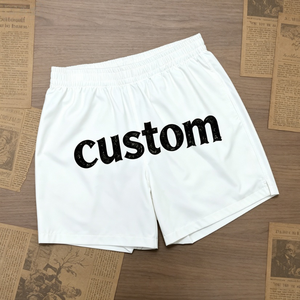 Shorts en polyester blanc pour homme, taille élastique, imprimé lettres sur le devant, décontracté, sport, respirant, mi-longueur - Product Image 4