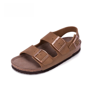 Sandalias planas de cuero de vaca Birkenstocks, zapatillas de corcho de piel de vaca sin cordones para Niñas para todas las estaciones, primavera, verano, invierno y otoño - Product Image 1