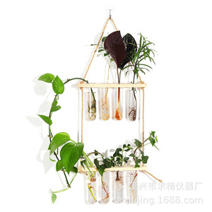 Seeking Excellence 2-Layer Wall-Mounted Hydroponic <b>Plant</b> Decor Wooden <b>Frame</b> Test Tube Glass Container Creative Home Decoration - Product Image 1