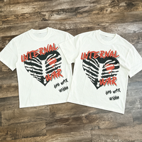 T-shirt Homme Blanc à Motif Cœur Squelette, Coupe Oversize, Imprimé Guerre Civile, Style Vintage Hip Hop Streetwear, Manches Courtes
