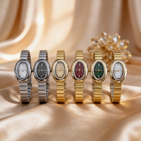 Montre-bracelet de luxe ovale dorée pour femme à quartz, bracelet en métal poli lisse, cadran simple à chiffres romains, pour le quotidien et les soirées