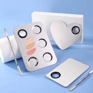 Mélangeur de palette de peinture en acier inoxydable avec logo personnalisé Plaque de fond de teint pour vernis à ongles Palette de mélange de plateau de maquillage avec spatule - Product Image 4
