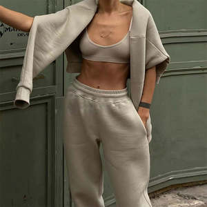 <span class=keywords><strong>2023</strong></span> printemps vêtements ensembles pour femmes tenue 2 deux pièces pantalons de survêtement fermeture éclair coton polaire Jogging survêtement survêtement à capuche ensemble - Product Image 2