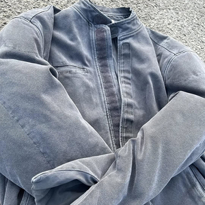 Canard enduit personnalisé toile imperméable à capuche détresse col montant unisexe travail camionneur blouson de bombardier - Product Image 2