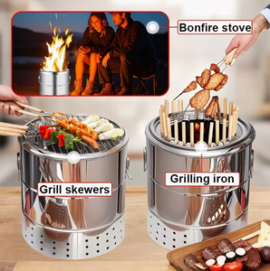 <span class=keywords><strong>Barbecue</strong></span> et <span class=keywords><strong>foyer</strong></span> extérieur - Grand poêle multifonction en acier inoxydable, four <span class=keywords><strong>vertical</strong></span> sans fumée pour cuisson au bois et chauffage intérieur/extérieur - Product Image 4