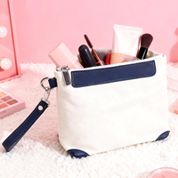 Tas Zipper Eco Canvas dengan Tali Pergelangan Tangan, Dompet Kulit, Organizer Kosmetik, Tas Makeup
