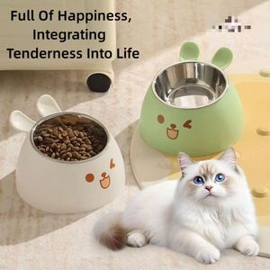 Bol d'alimentation pour animaux de compagnie en acier inoxydable en forme d'oreilles de lapin, avec design antidérapant et protection du cou surélevé pour chats et chiens - Product Image 3