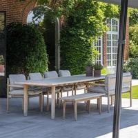 Table et chaises d'extérieur en rotin de style scandinave, table longue en teck pour cour, villa, jardin, terrasse, banc en bois massif pour le loisir