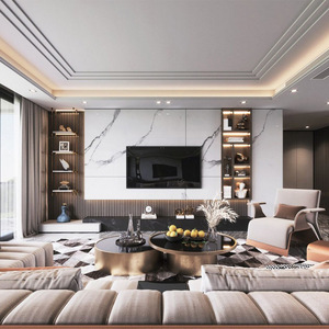 TV nền tường hiện đại tối giản phòng khách trang trí tủ TV đứng tủ gỗ đá cẩm thạch - Product Image 4