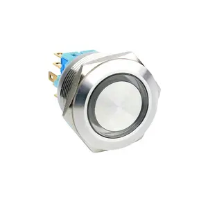 25mm फ्लैट सिर क्षणिक अंगूठी एलईडी प्रकाश 6pin स्विच स्टेनलेस स्टील पुश बटन विरोधी बर्बर स्विच