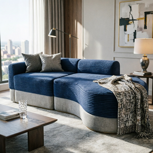 Canapé sectionnel sur mesure <span class=keywords><strong>en</strong></span> forme de vague, revêtement <span class=keywords><strong>en</strong></span> tissu velours côtelé, mousse à mémoire de forme, mobilier moderne pour salon d'appartement et de villa - Product Image 2