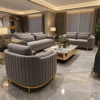 Set Sofa Kantor Mewah Kain Abu-abu Aksen Logam Emas Desain Modern Elegan untuk Ruang Santai Bisnis dan Ruang Resepsi