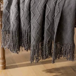 Wavy Textured Nordic <strong>Knitted</strong> <strong>Throw</strong> Blanket, Lightweight Summer Decorative Couch <strong>Throw</strong> with Tassels Bohemian Style - Product Image 5