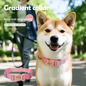ปลอกคอสุนัขโพลีเอสเตอร์พิมพ์ลายไล่เฉดสีพร้อมป้ายชื่อ ป้องกันการสูญหาย และสายจูงสำหรับฝึกเดินสัตว์เลี้ยง - Product Image 1