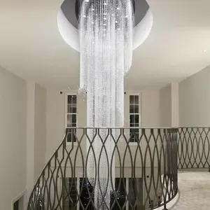 Lustres d'intérieur en cristal modernes de luxe d'éclairage d'escalier de grande cage d'escalier ronde suspendues lumières pour le hall d'hôtel