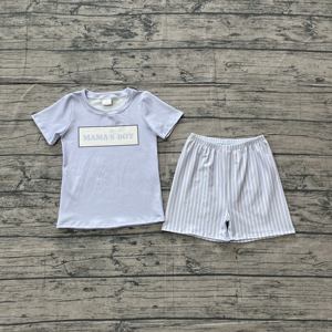 SR3972 Mono sin mangas personalizado para bebé, azul a rayas, 'Mama's Boy', para niños y niñas, al por mayor, tipo burbuja - Product Image 4