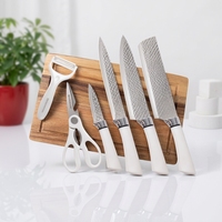 Nouvel ensemble de couteaux de cuisine 7 pièces en acier inoxydable 3CR13 de qualité supérieure, éplucheur en céramique, ciseaux, planche à découper en plastique