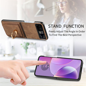 Funda tipo billetera de imitación de cuero para Samsung Z Flip 6 5 4 Moto <span class=keywords><strong>Razr</strong></span> 60 50, Tarjetero con anillo de Metal, funda a prueba de golpes - Product Image 3