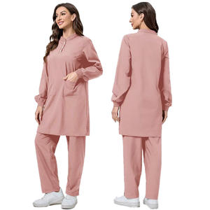 Para <span class=keywords><strong>SHEIN</strong></span> TaskFit 2 uds azul Color sólido minimalista enfermería Scrub uniforme conjunto botón frontal <span class=keywords><strong>manga</strong></span> <span class=keywords><strong>larga</strong></span> Hospital Doctor camisa - Product Image 3